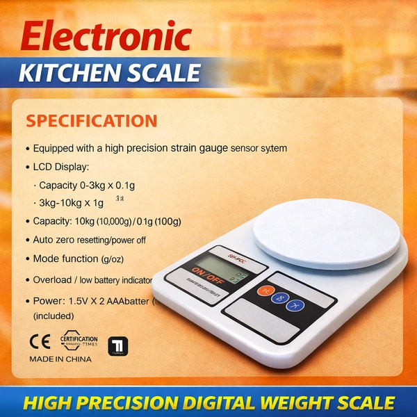 SF-400 Electronic Kitchen Weighing Scale | Digital LCD Display | 10kg Capacity | High Precision Sensor | g/oz Mode | Tare Function | White