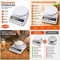 SF-400 Electronic Kitchen Weighing Scale | Digital LCD Display | 10kg Capacity | High Precision Sensor | g/oz Mode | Tare Function | White