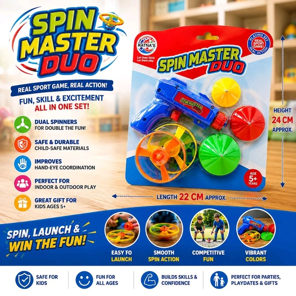 Spin Master Duo Flying Disc Launcher Toy Gun Set for Kids 5+ | Dual Spinner Action Game | Indoor & Outdoor Skill Toy | Colorful Launch & Spin Play Set