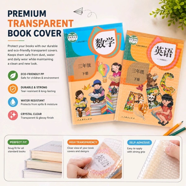 Premium Self-Adhesive Transparent Book Cover Sheets | Waterproof, Dustproof & Bubble-Free Book Protector | Easy Peel & Stick | Durable PP Material | School Books, Notebooks, Textbooks & Registers Protection (Pack of 30 Sheets, A4 Size)