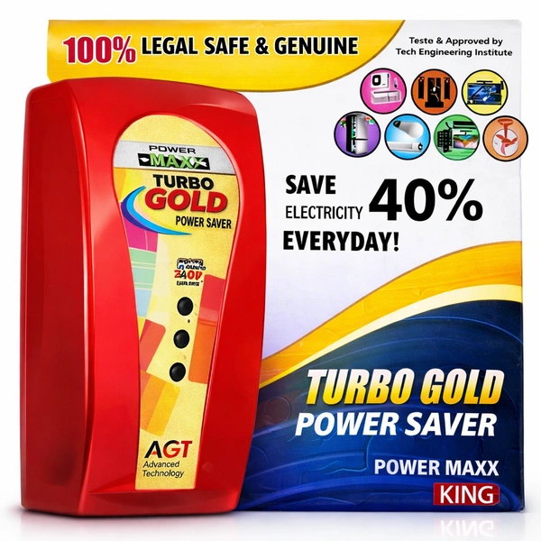 KING Power Maxx King Powermaxx Turbo Gold Power Saver | Electricity Saving Device for Home | Voltage Stabilizer & Energy Saver Plug | Reduce Power Consumption for AC, Fridge, Washing Machine (Red)
