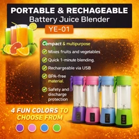 Portable Rechargeable Juice Blender ( RANDOM COLOURS ) YE-01, USB Electric Mini Juicer Cup 380ml, 2000mAh Battery, Personal Smoothie Maker with Stainless Steel Blades for Travel, Gym & Kitchen