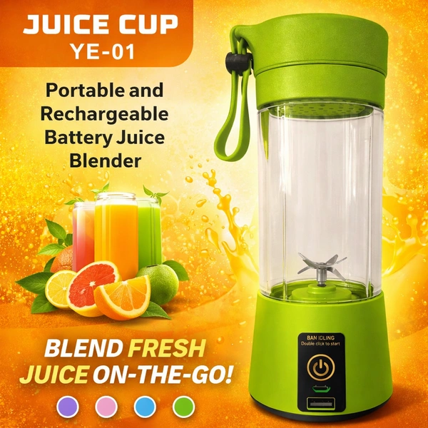 Portable Rechargeable Juice Blender ( RANDOM COLOURS ) YE-01, USB Electric Mini Juicer Cup 380ml, 2000mAh Battery, Personal Smoothie Maker with Stainless Steel Blades for Travel, Gym & Kitchen