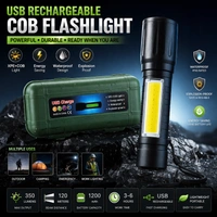 USB Rechargeable LED Flashlight Torch – XPE + COB Work Light, Waterproof & Energy Saving, Portable Handheld Emergency Light with Multi-Mode Lighting