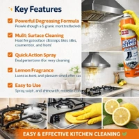 KIBO Kitchen Cleaner Spray (500ml) โ Heavy Duty Degreaser for Stove, Chimney & Kitchen Surfaces | Lemon Fragrance | Removes Tough Oil & Grease Stains