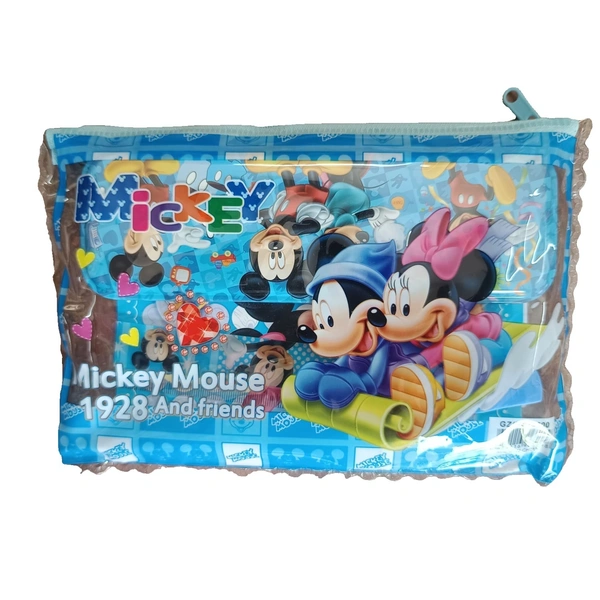 Disney Mickey Mouse Cartoon Pouch for Kids with stationary set | Large Capacity Zipper Pencil Case | Cute School Stationery Organizer for Boys & Girls