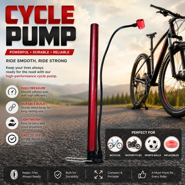 Portable High Pressure Bicycle Air Pump (RANDOM COLOURS) | Manual Hand Pump with Metal Body | Lightweight Cycle Tyre Inflator for Bicycles, Motorcycles, Sports Balls & Inflatable Toys | Compact & Durable Air Pump