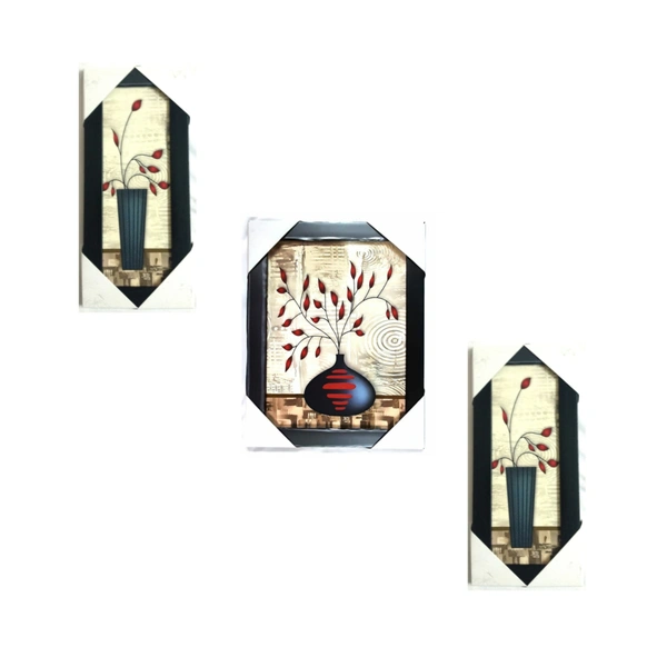 Set of 3 Pcs Flower Vase UV Texture Canvas Painting Photo frames - (1bigsize & 2smallsize) - 0
