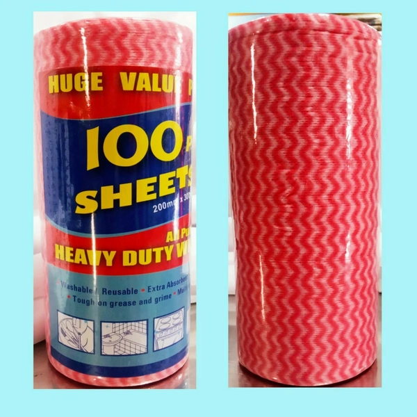 Soft Non-Woven Kitchen Towels, All Purpose Heavy Duty Wipes (100 Sheets Per Roll) - Random Colours - 0