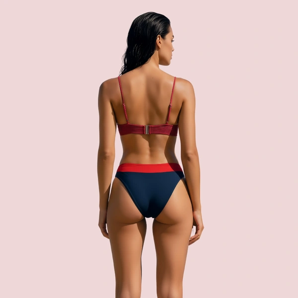 NAUGHTYGALZ Structured Underwire Bikini Bra Topa in Pink & White Stripe (Top Only) - 32, Brick Red