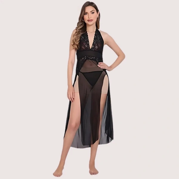 NAUGHTYGALZ Sensual Mesh Nightgown for Women - Woody Brown, M