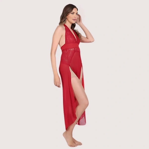 NAUGHTYGALZ Graceful Long Sheer Nightdress for Women - Brick Red, L