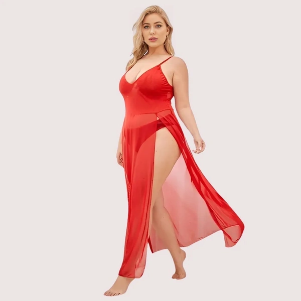 NAUGHTYGALZ Soft Elegant Lace Seductive Nightgown - Alizarin Crimson, S