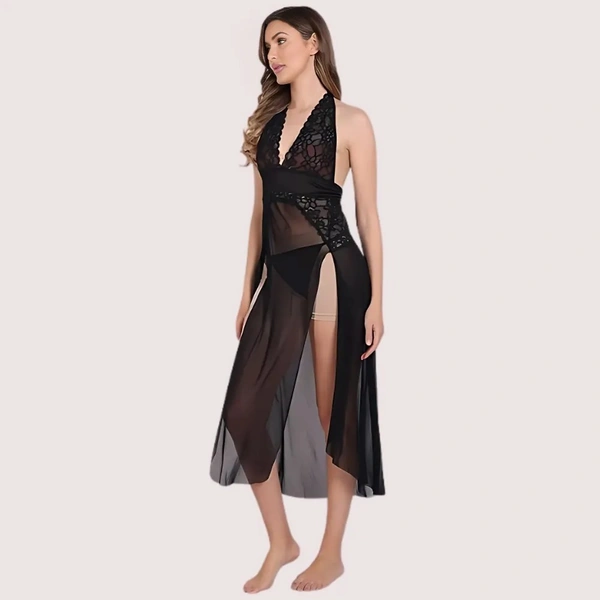 NAUGHTYGALZ Sensual Mesh Nightgown for Women - Woody Brown, M