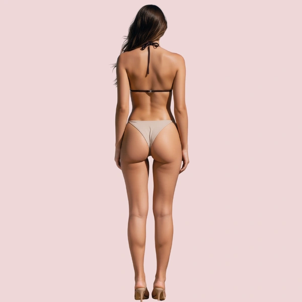 NAUGHTYGALZ Ruffle Trimmed Halter Triangle Bikini Topa in Vibrant Royal Blue (Top Only) - 32, Woody Brown