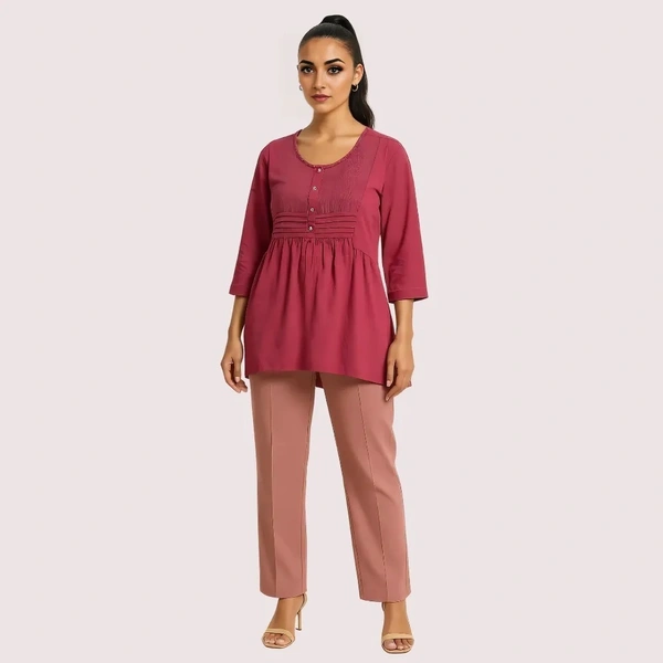 NAUGHTYGALZ Rosewood Pintuck Pleated Cotton Top - Pink, L