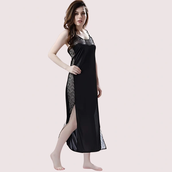 NAUGHTYGALZ Elegant Lace Seductive Black Nightgown - Woodsmoke, M