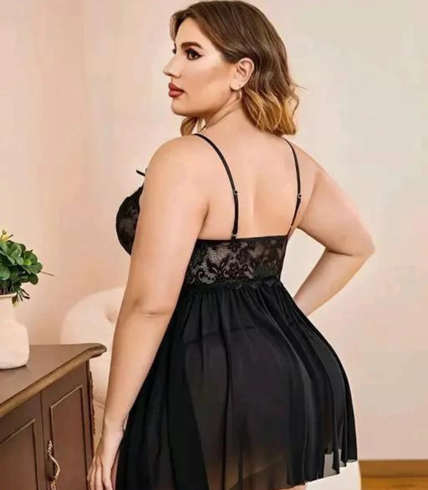 NAUGHTYGALZ French Daina Lace and Mesh Babydoll Nightwear - Black, M