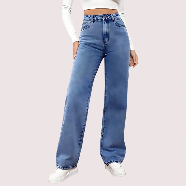 NAUGHTYGALZ High Waisted Washed Straight Leg Jeans for Women - Bismark, 34
