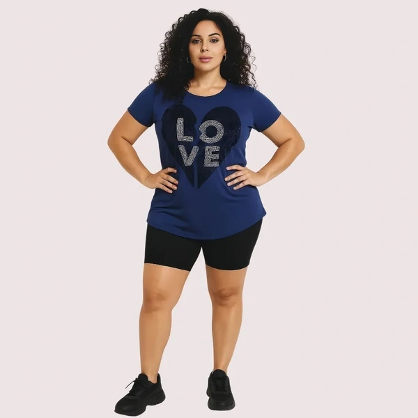 NAUGHTYGALZ Navy Blue "LOVE" Graphic Casual Tee - Cloud Burst, S