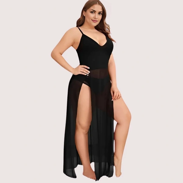 NAUGHTYGALZ Moonlit Temptation Sheer Nightgown - Cod Gray, L