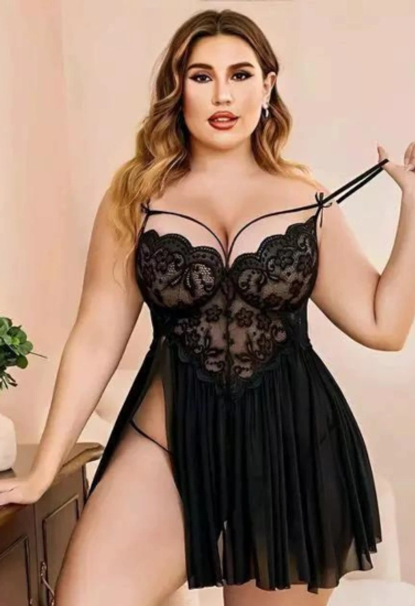 NAUGHTYGALZ French Daina Lace and Mesh Babydoll Nightwear - Black, M