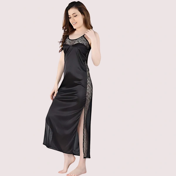 NAUGHTYGALZ Elegant Lace Seductive Black Nightgown - Woodsmoke, M