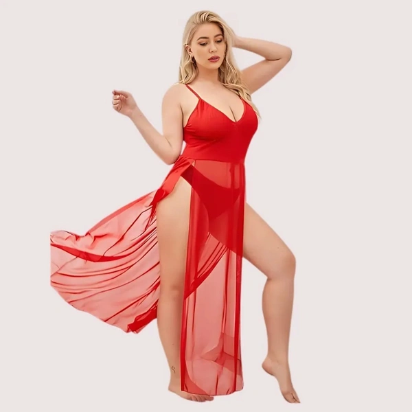 NAUGHTYGALZ Soft Elegant Lace Seductive Nightgown - Alizarin Crimson, S