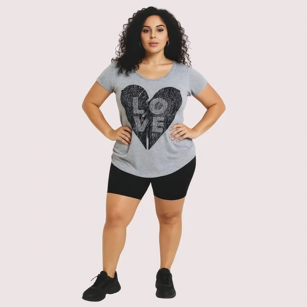 NAUGHTYGALZ Heather Grey "LOVE" Heart Graphic Tee - Gray Suit, S