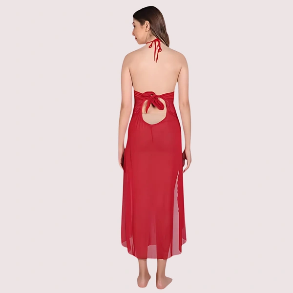 NAUGHTYGALZ Graceful Long Sheer Nightdress for Women - Brick Red, L