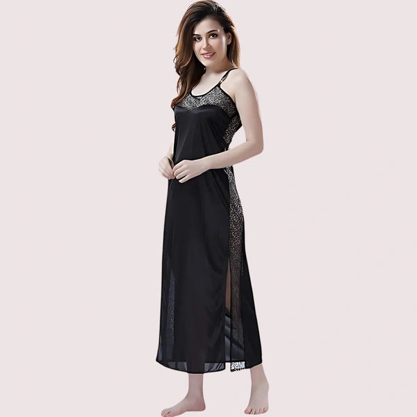 NAUGHTYGALZ Elegant Lace Seductive Black Nightgown - Woodsmoke, M