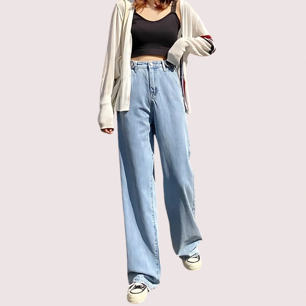 NAUGHTYGALZ Women's Stylish High Waist Wide Leg Straight Jeans - Casper, 32