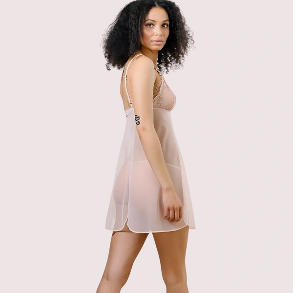 NAUGHTYGALZ Midnight Enchant Lace Chemise Plus Size - Light Pink, L