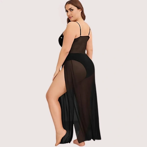 NAUGHTYGALZ Moonlit Temptation Sheer Nightgown - Cod Gray, L