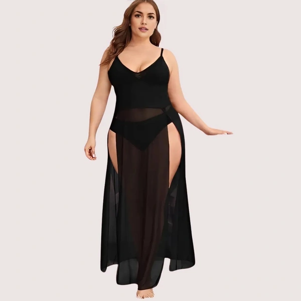 NAUGHTYGALZ Moonlit Temptation Sheer Nightgown - Cod Gray, L