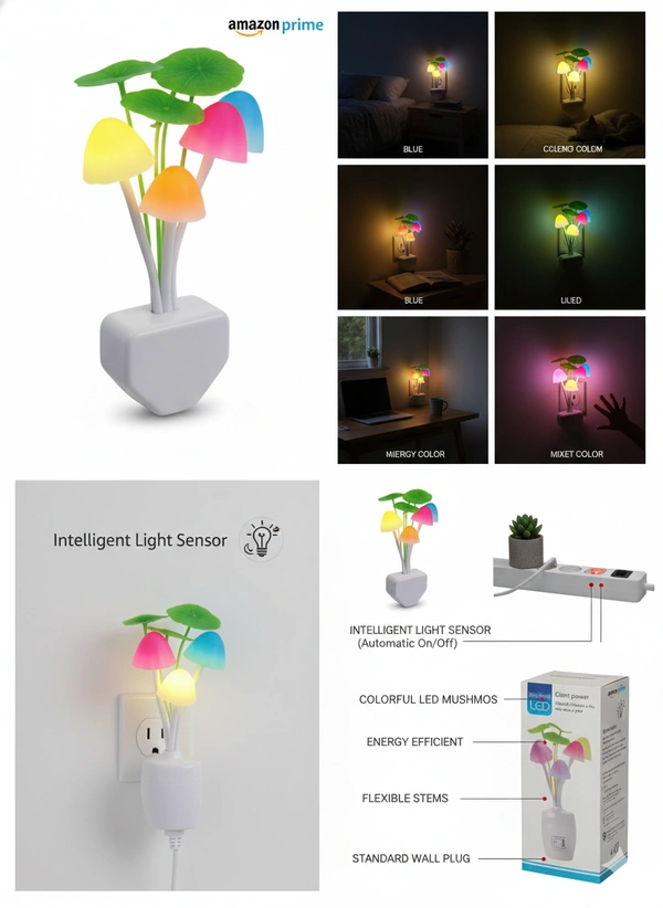 Green Plant  Musroom LED Night Lamp | Soft Ambient Lighting | Decorative & Energy-Efficient