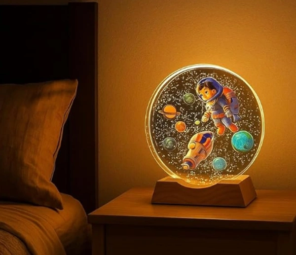 3D Visualization LED Lamp | Optical Illusion Night Light with 3D Effect & Soft Glow, wooden