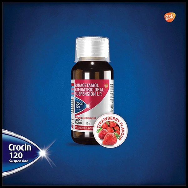 Crocin 120 Suspension 100ml(Crocin 120 Paracetamol Paediatric Oral Suspension | Flavour Strawberry)