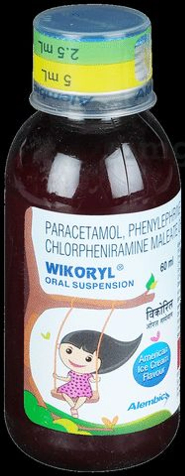 Wikoryl Oral Suspension (Contains
Chlorpheniramine Maleate (1mg/5ml)+ Paracetamol (125mg/5ml)+ Phenylephrine (5mg/5ml)