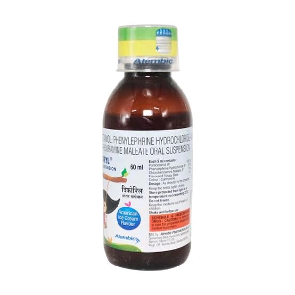 Wikoryl Oral Suspension (Contains
Chlorpheniramine Maleate (1mg/5ml)+ Paracetamol (125mg/5ml)+ Phenylephrine (5mg/5ml)