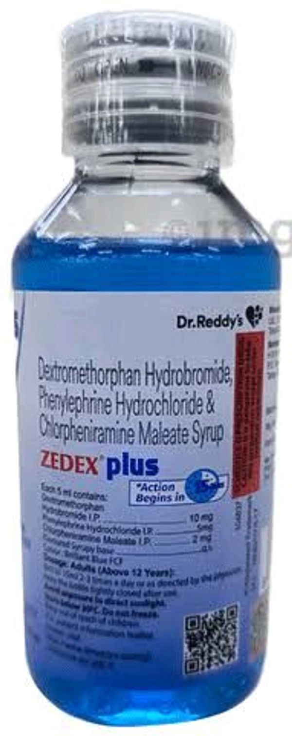 Zedex Plus Cough Syrup (Contains
Phenylephrine (5mg/5ml)+ Chlorpheniramine Maleate (2mg/5ml)+ Dextromethorphan Hydrobromide (10mg/5ml)