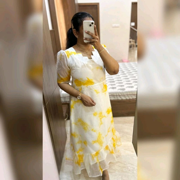 "Milky Mist" Organza A-Line Kurti - With Lining