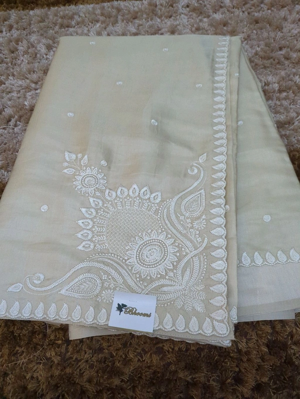 Mushru Tusser Embroidery  - Bone
