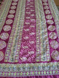 soft silk kantha - Cardinal Pink  and green 2