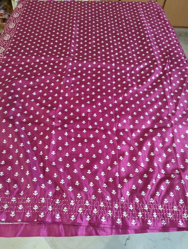 soft silk kantha - Cardinal Pink  and green 2