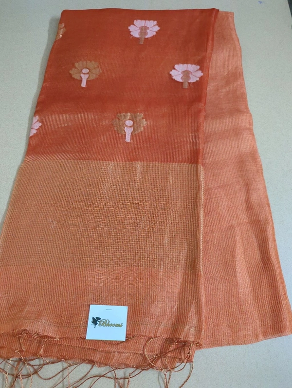 Pure Handloom Resham    Silk Lenin - orange