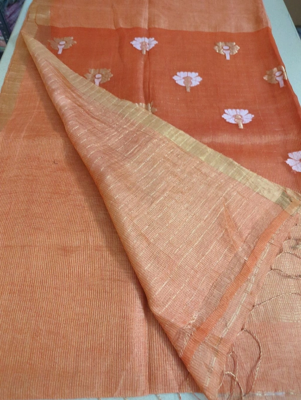 Pure Handloom Resham    Silk Lenin - orange