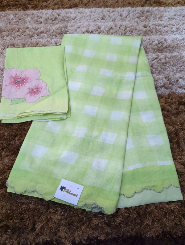 Pure Handloom Mangalagiri Pattu With Patch Work - White 8