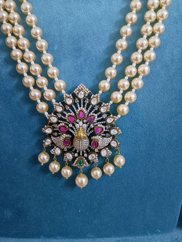 Swarovski Long Mala With Victorian Pendant And Earrings  - HD