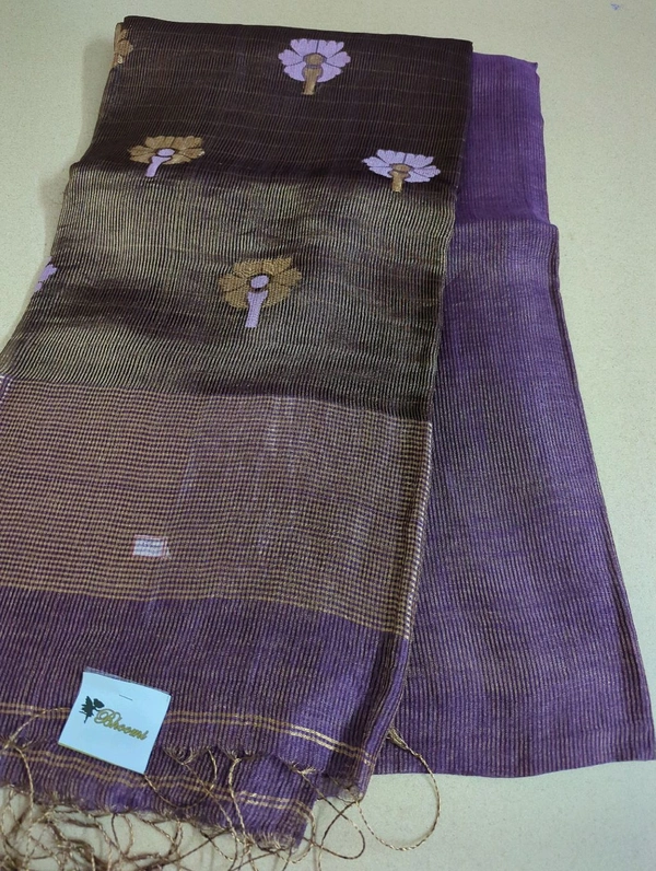 Pure Handloom Resham    Silk Lenin - Purple